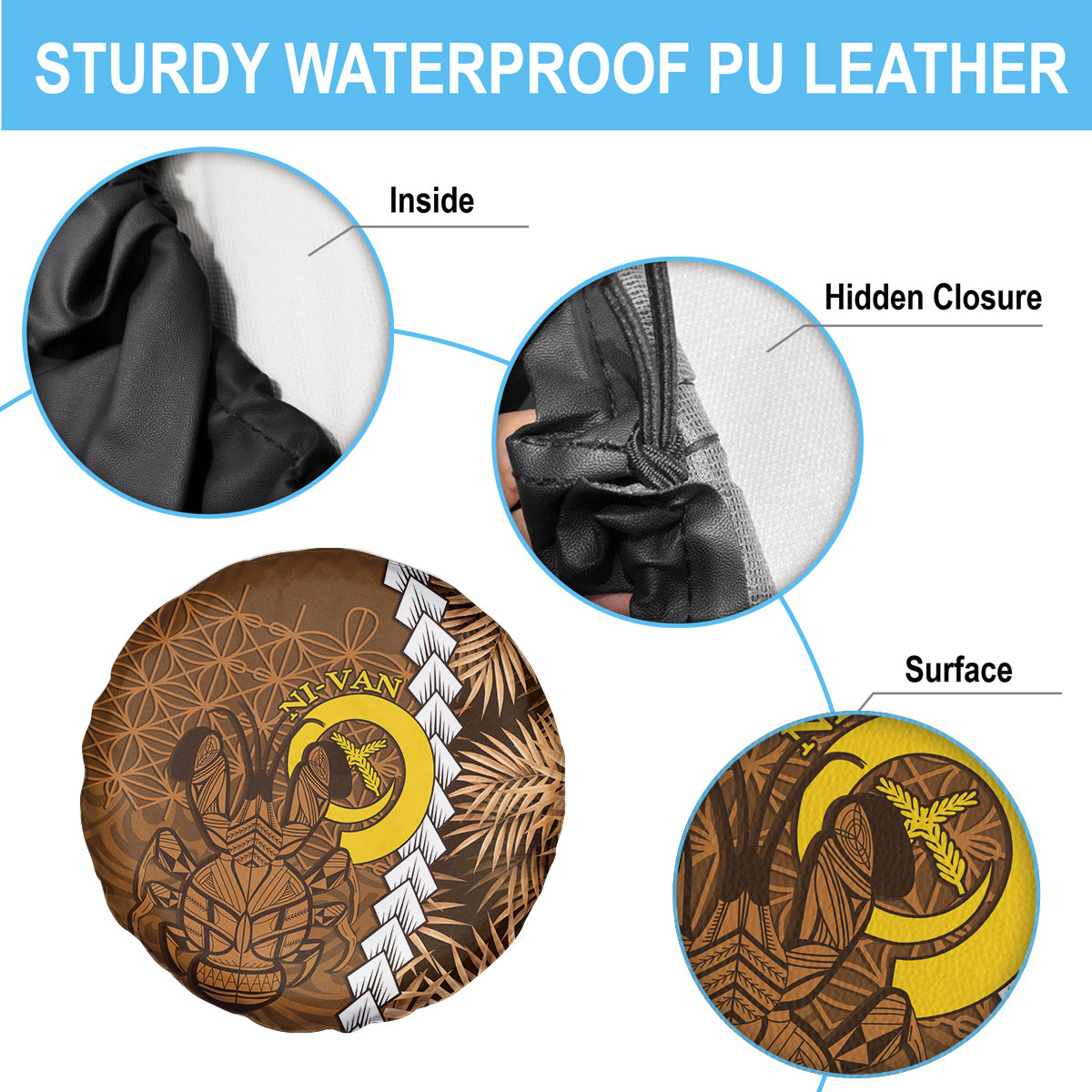Vanuatu Coconut Crab Spare Tire Cover Ni-Van Tropical Leaves With Sand Drawing Art LT14 - Polynesian Pride