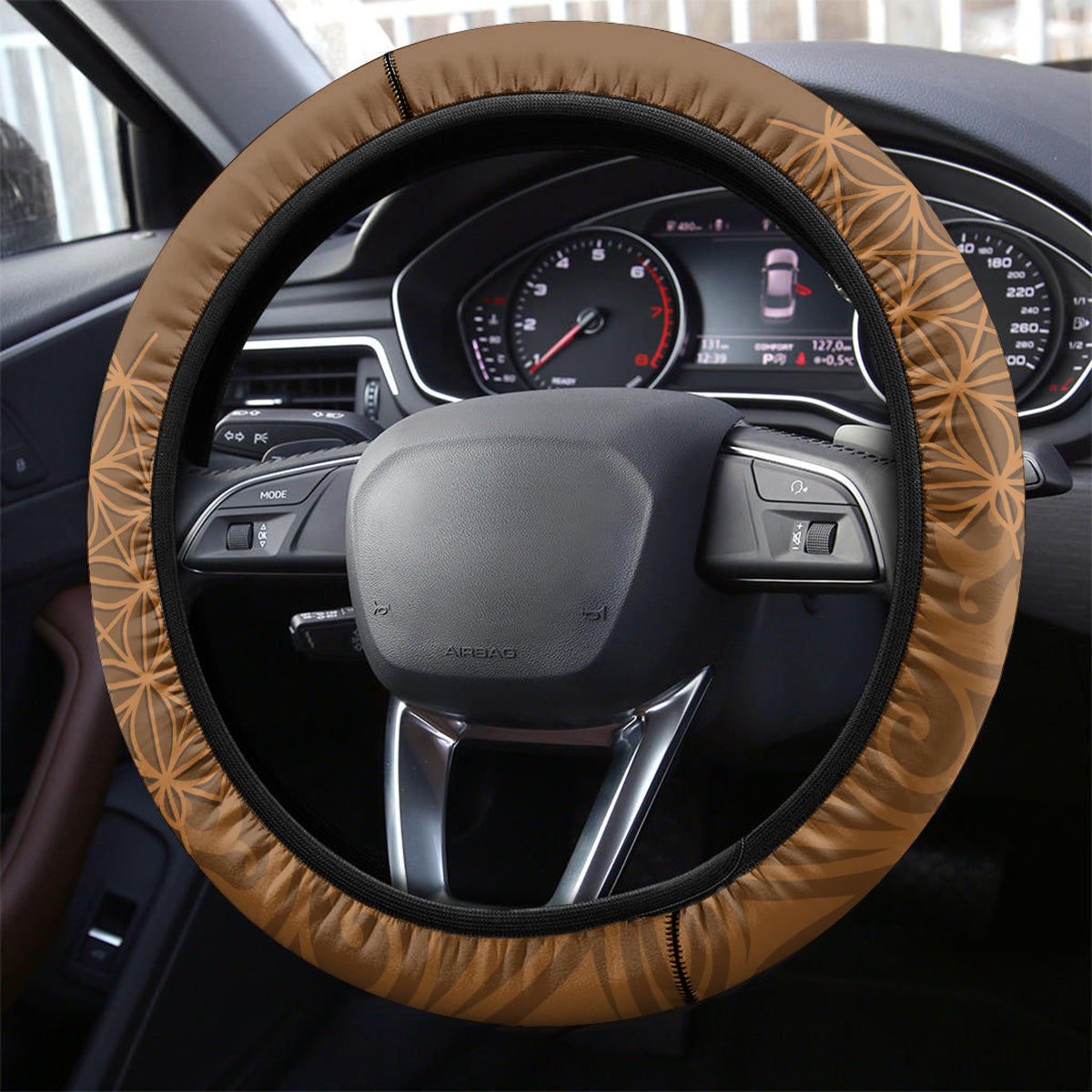 Vanuatu Coconut Crab Steering Wheel Cover Ni-Van Tropical Leaves With Sand Drawing Art LT14 - Polynesian Pride