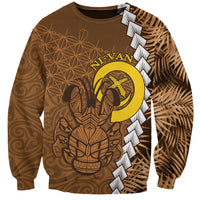 Vanuatu Coconut Crab Sweatshirt Ni-Van Tropical Leaves With Sand Drawing Art LT14 Unisex Brown - Polynesian Pride