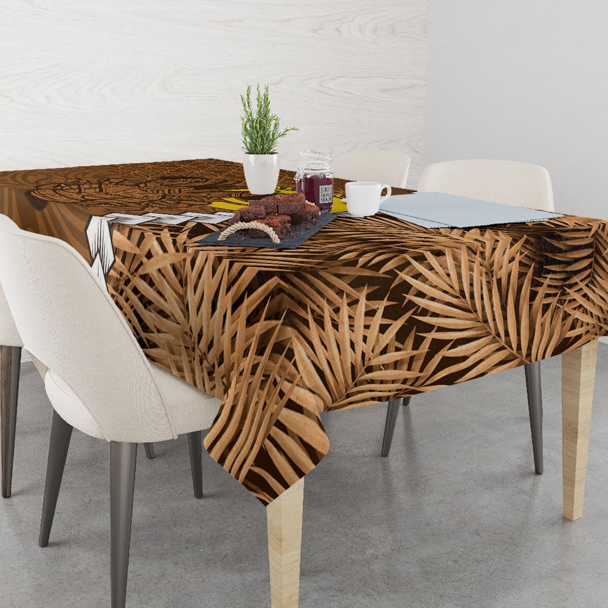 Vanuatu Coconut Crab Tablecloth Ni-Van Tropical Leaves With Sand Drawing Art LT14 - Polynesian Pride