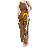 Vanuatu Coconut Crab Tank Maxi Dress Ni-Van Tropical Leaves With Sand Drawing Art LT14 Women Brown - Polynesian Pride