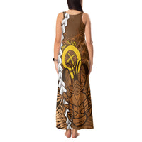 Vanuatu Coconut Crab Tank Maxi Dress Ni-Van Tropical Leaves With Sand Drawing Art LT14 - Polynesian Pride