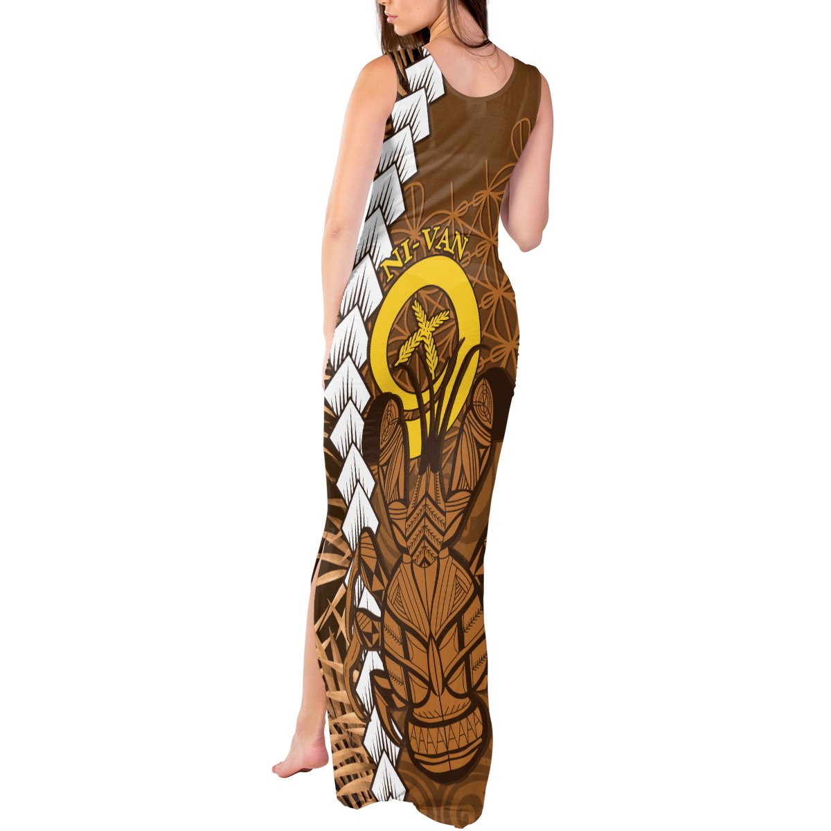Vanuatu Coconut Crab Tank Maxi Dress Ni-Van Tropical Leaves With Sand Drawing Art LT14 - Polynesian Pride