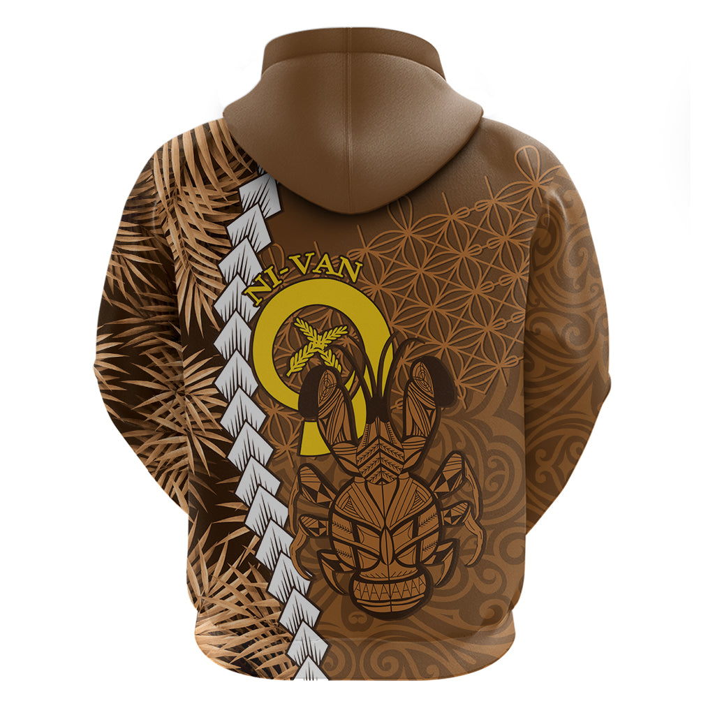 Vanuatu Coconut Crab Zip Hoodie Ni-Van Tropical Leaves With Sand Drawing Art