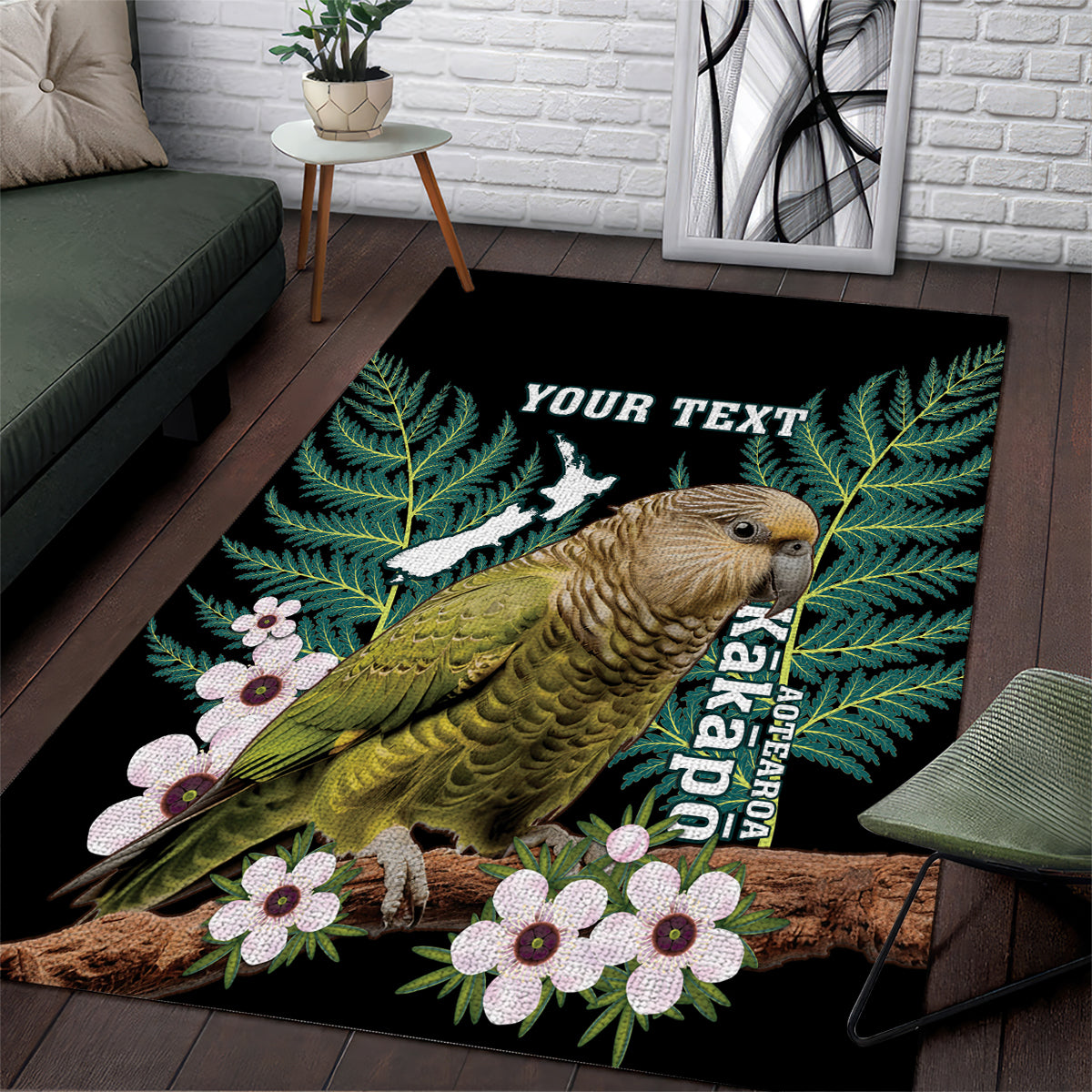 Personalised New Zealand Kakapo Area Rug Aotearoa Fern With Manuka