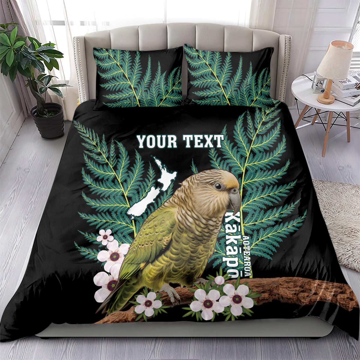 Personalised New Zealand Kakapo Bedding Set Aotearoa Fern With Manuka LT14 - Polynesian Pride