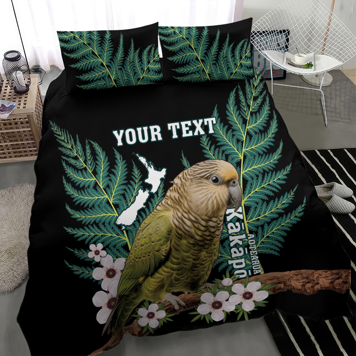 Personalised New Zealand Kakapo Bedding Set Aotearoa Fern With Manuka LT14 - Polynesian Pride