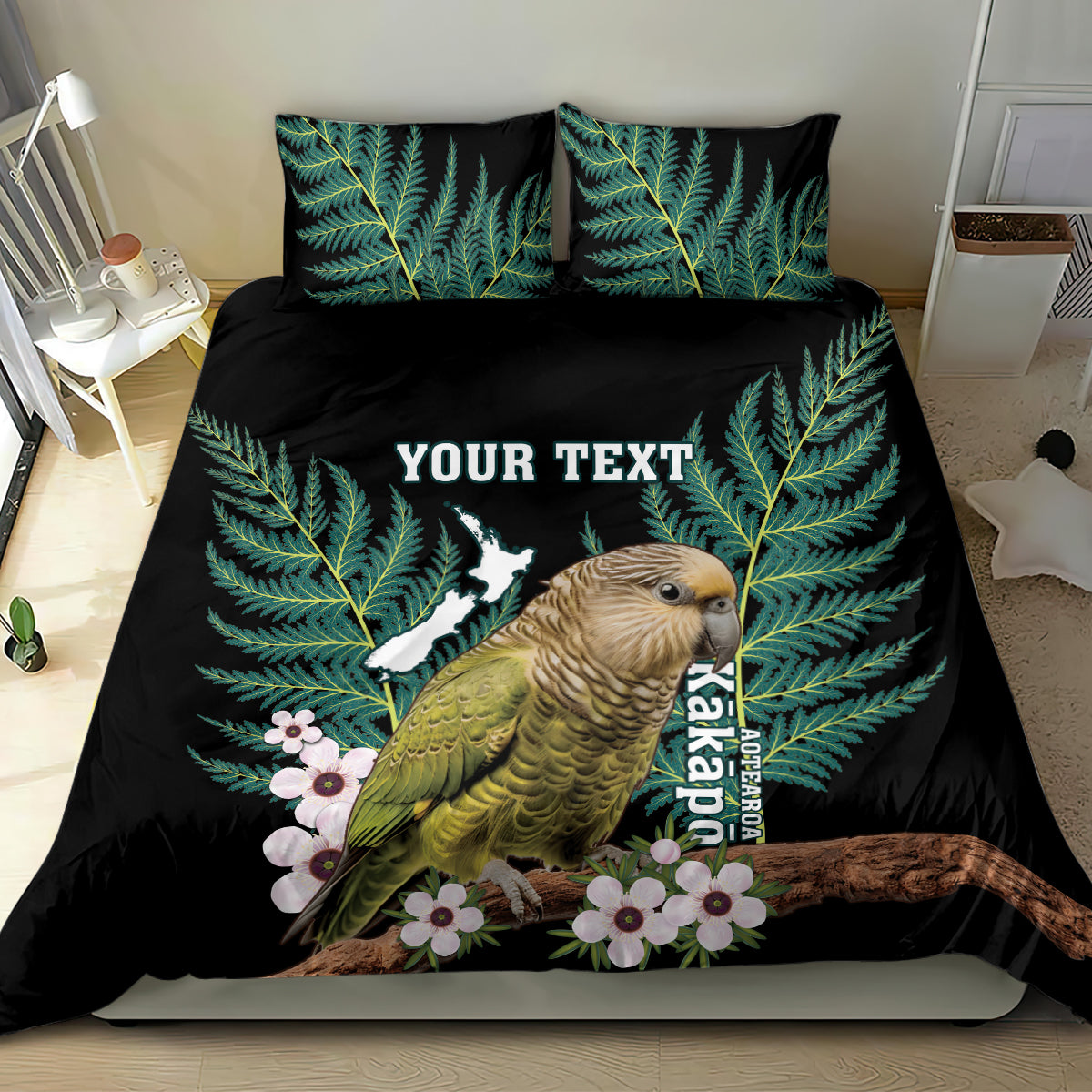 Personalised New Zealand Kakapo Bedding Set Aotearoa Fern With Manuka LT14 - Polynesian Pride