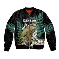 Personalised New Zealand Kakapo Bomber Jacket Aotearoa Fern With Manuka LT14 Unisex Black - Polynesian Pride