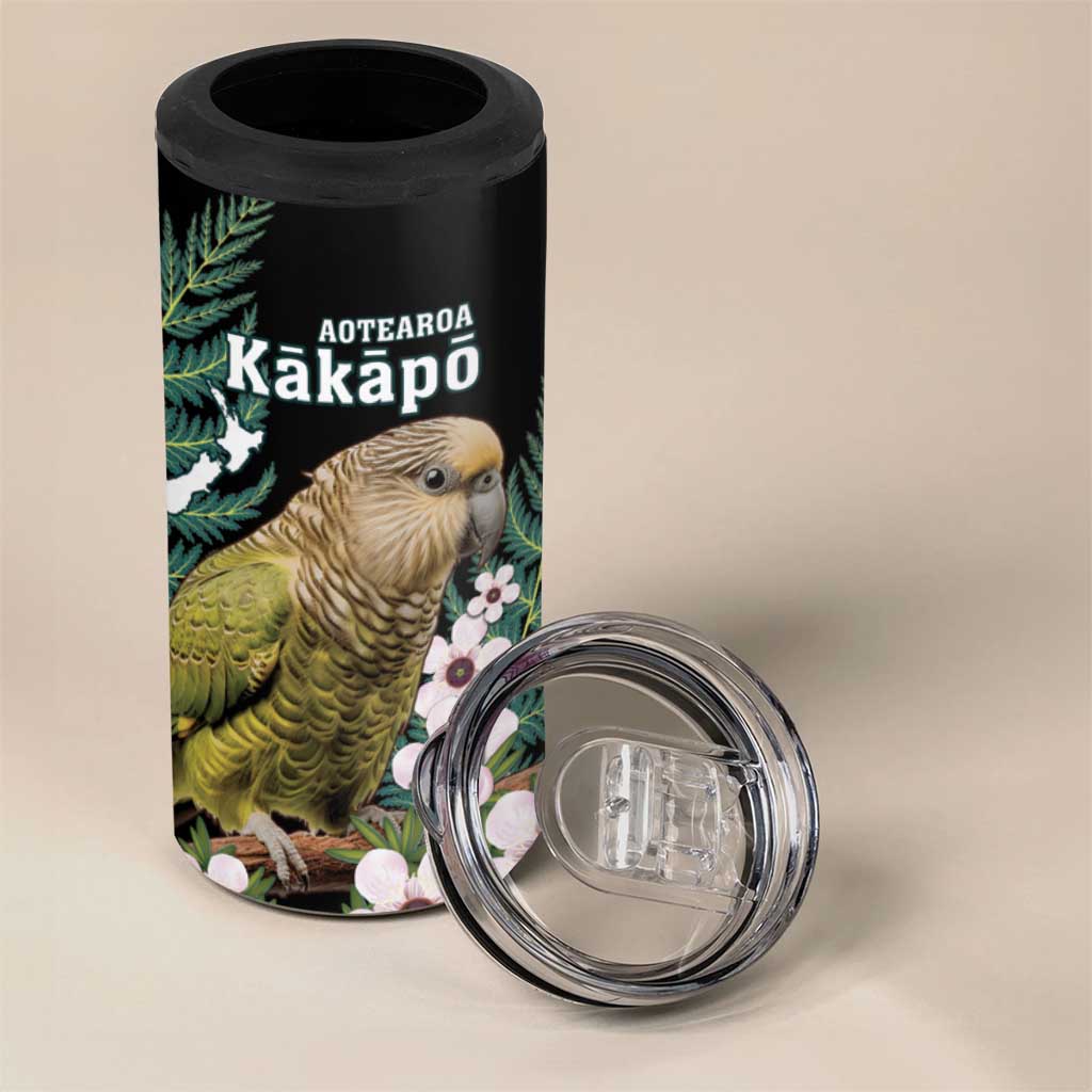 Personalised New Zealand Kakapo 4 in 1 Can Cooler Tumbler Aotearoa Fern With Manuka