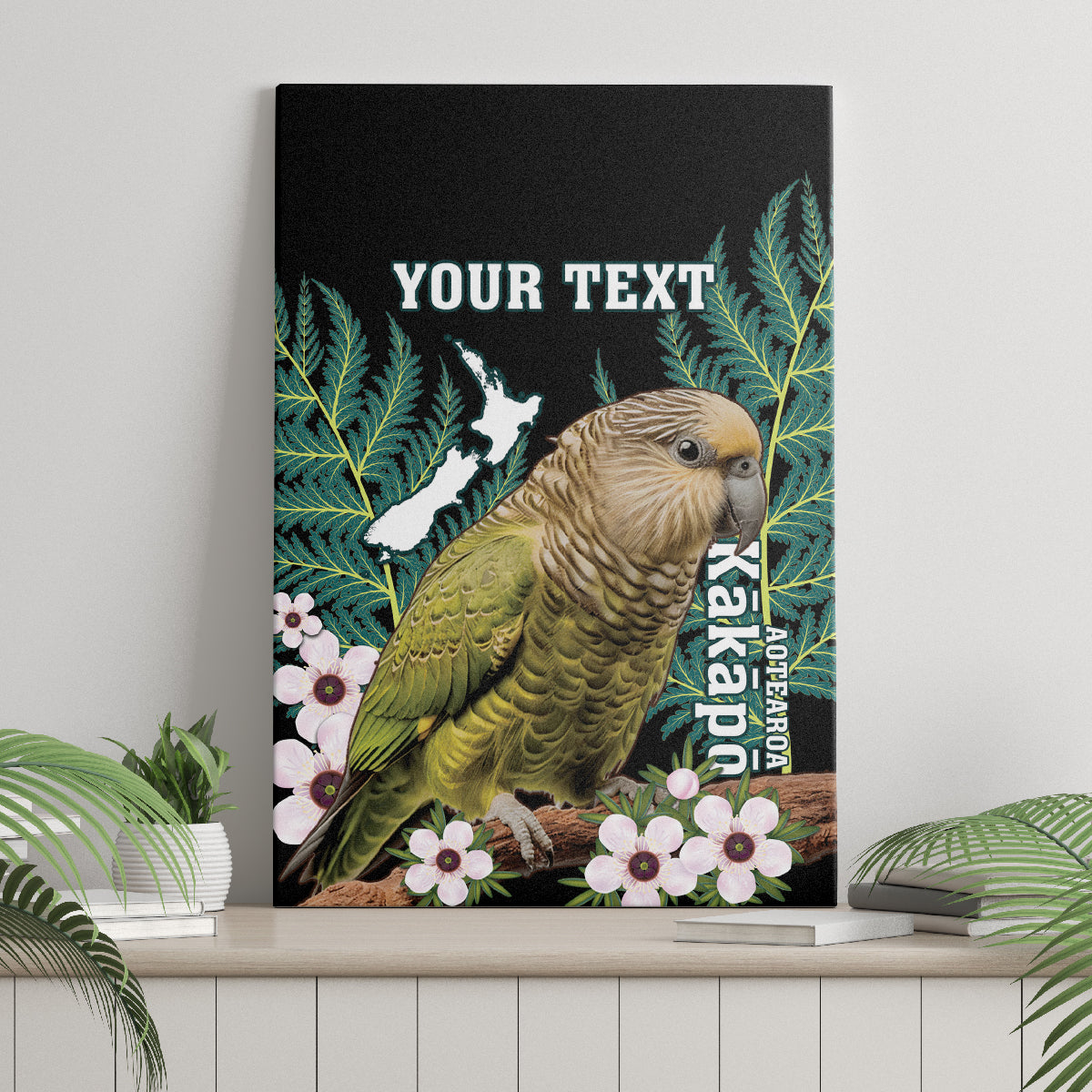 Personalised New Zealand Kakapo Canvas Wall Art Aotearoa Fern With Manuka LT14 - Polynesian Pride