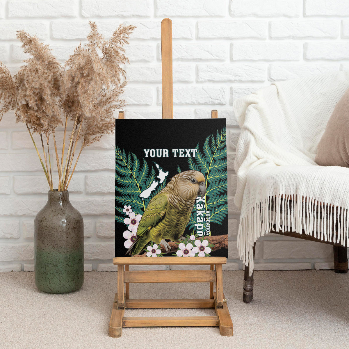 Personalised New Zealand Kakapo Canvas Wall Art Aotearoa Fern With Manuka LT14 - Polynesian Pride
