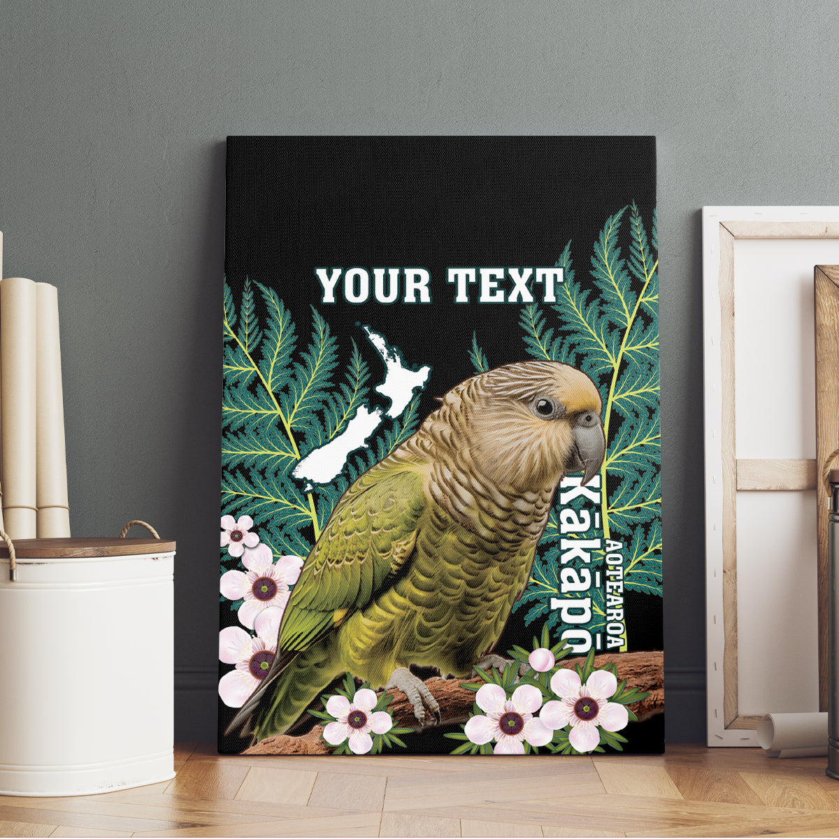 Personalised New Zealand Kakapo Canvas Wall Art Aotearoa Fern With Manuka LT14 - Polynesian Pride