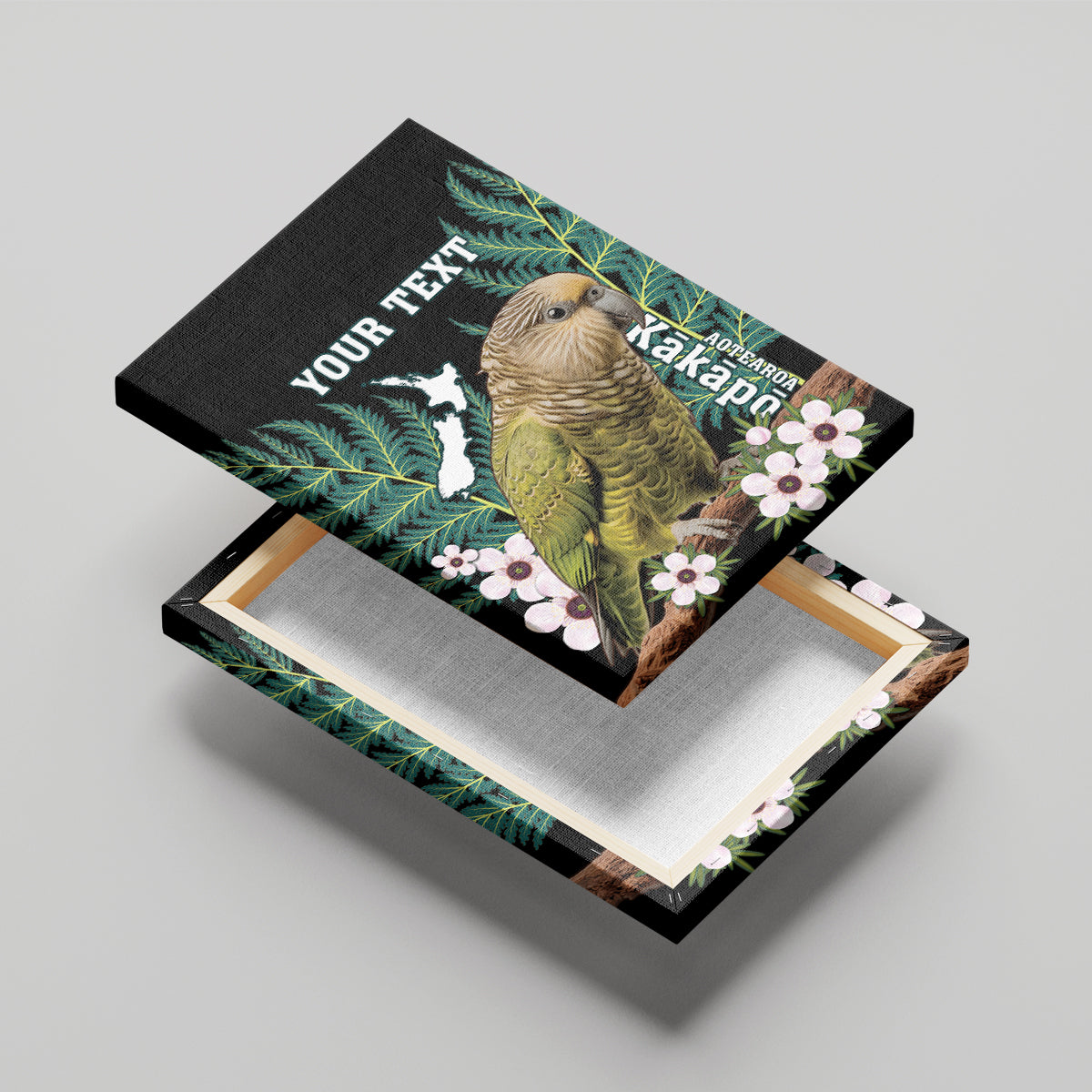 Personalised New Zealand Kakapo Canvas Wall Art Aotearoa Fern With Manuka LT14 - Polynesian Pride