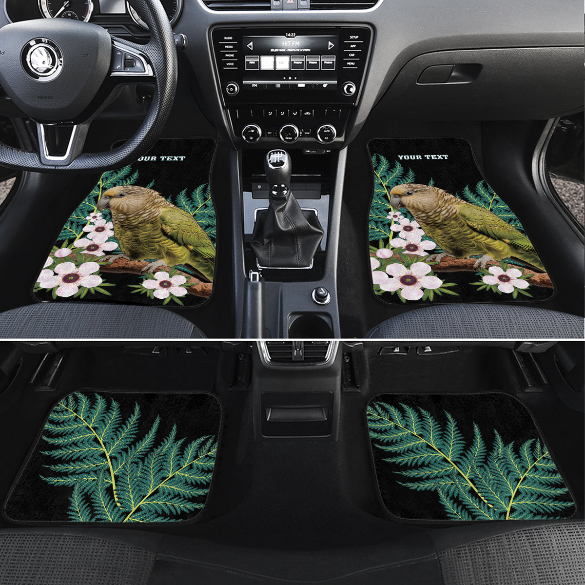 Personalised New Zealand Kakapo Car Mats Aotearoa Fern With Manuka LT14 Set 4pcs Black - Polynesian Pride