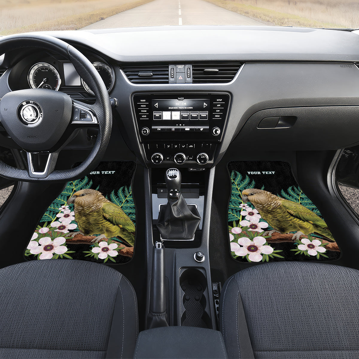 Personalised New Zealand Kakapo Car Mats Aotearoa Fern With Manuka LT14 Set 2pcs - Front Black - Polynesian Pride