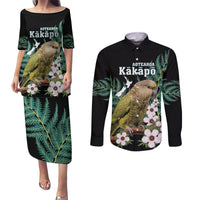 Personalised New Zealand Kakapo Couples Matching Puletasi and Long Sleeve Button Shirt Aotearoa Fern With Manuka