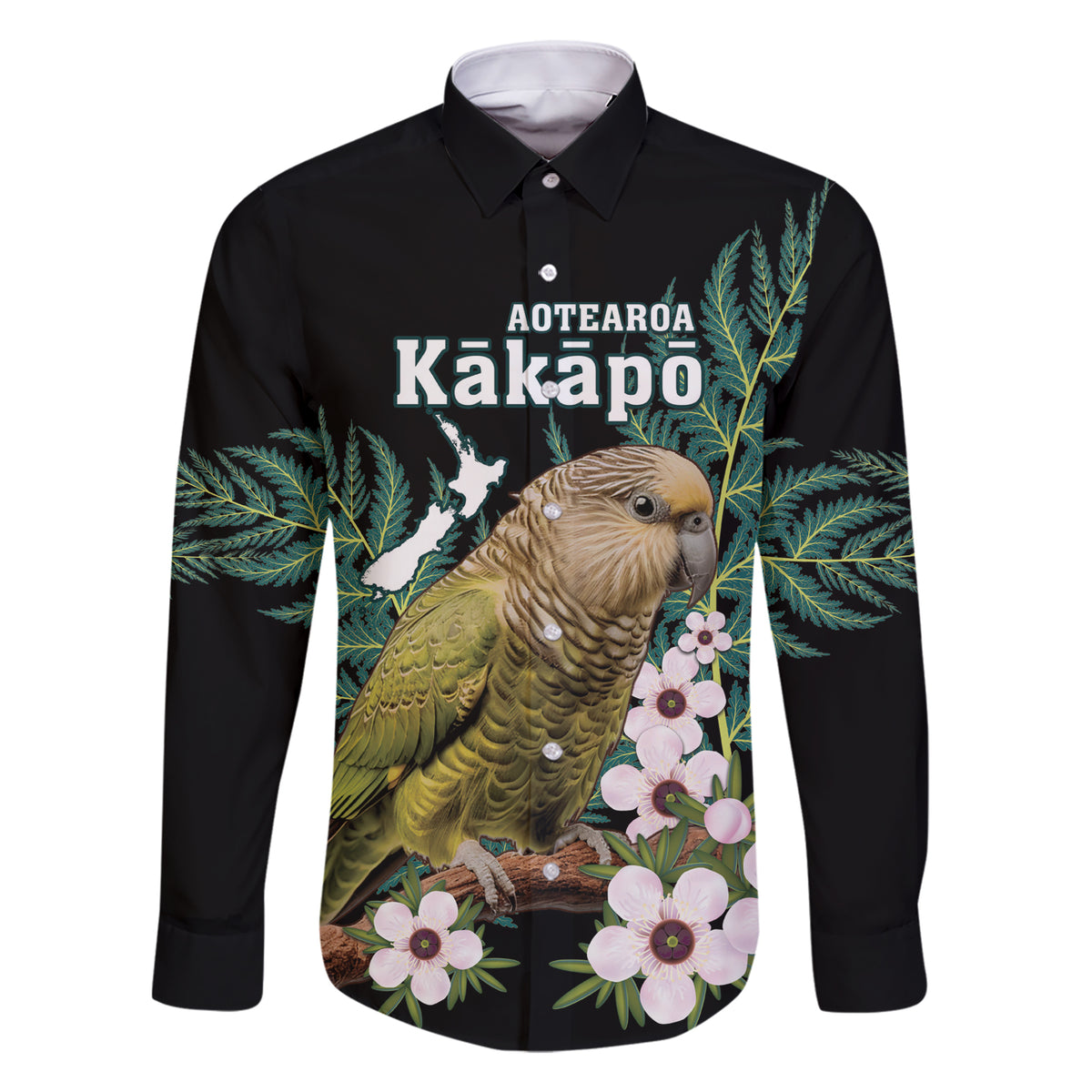 Personalised New Zealand Kakapo Family Matching Short Sleeve Bodycon Dress and Hawaiian Shirt Aotearoa Fern With Manuka
