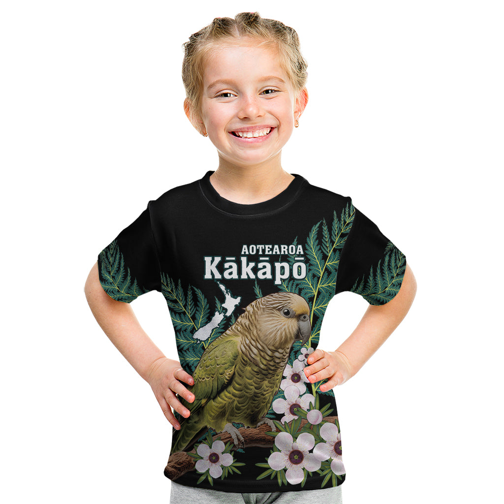 Personalised New Zealand Kakapo Kid T Shirt Aotearoa Fern With Manuka