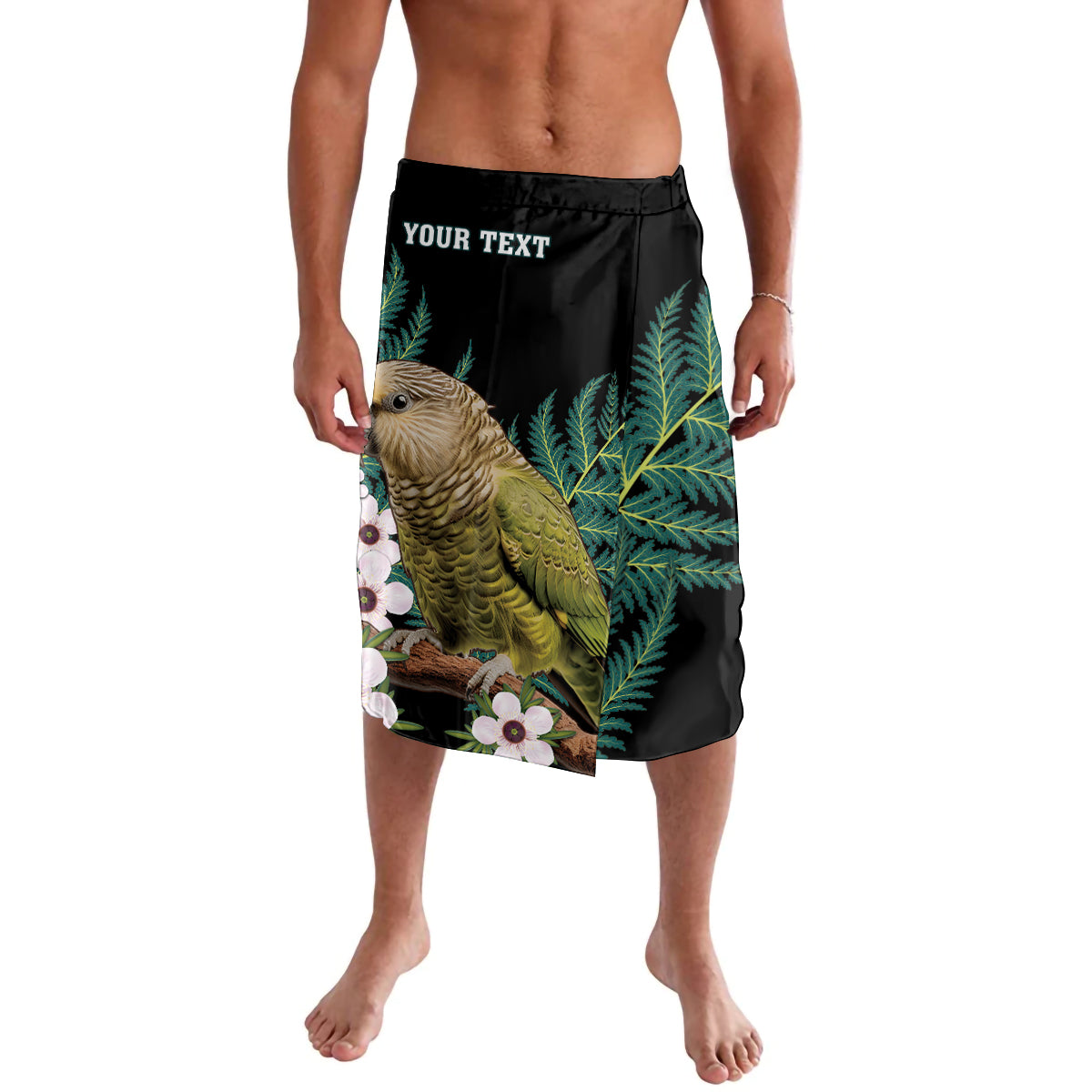 Personalised New Zealand Kakapo Lavalava Aotearoa Fern With Manuka LT14 Black - Polynesian Pride