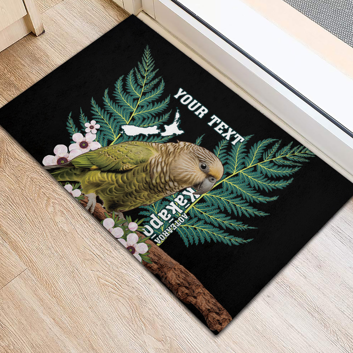 Personalised New Zealand Kakapo Rubber Doormat Aotearoa Fern With Manuka LT14 - Polynesian Pride