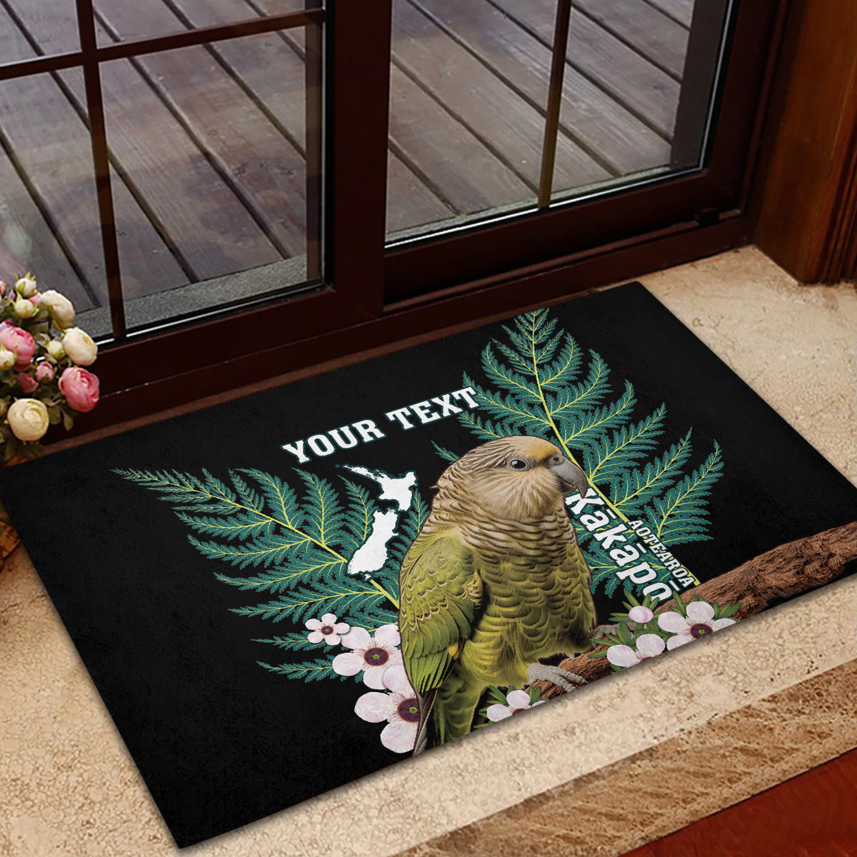 Personalised New Zealand Kakapo Rubber Doormat Aotearoa Fern With Manuka LT14 - Polynesian Pride