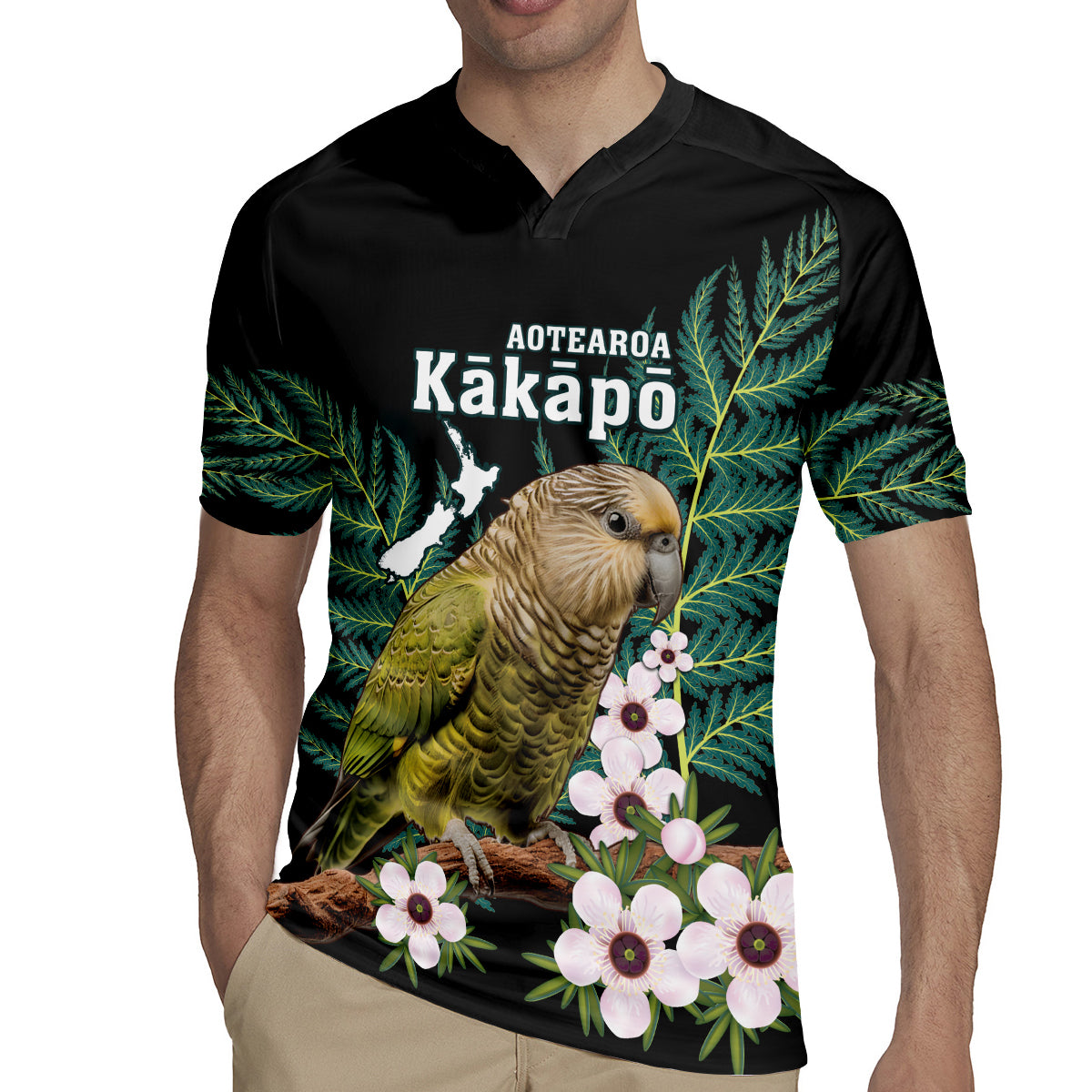 Personalised New Zealand Kakapo Rugby Jersey Aotearoa Fern With Manuka