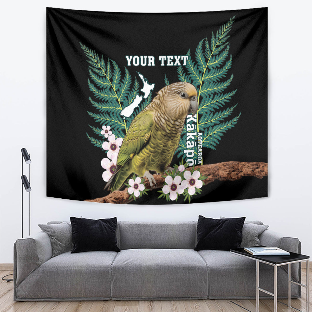 Personalised New Zealand Kakapo Tapestry Aotearoa Fern With Manuka