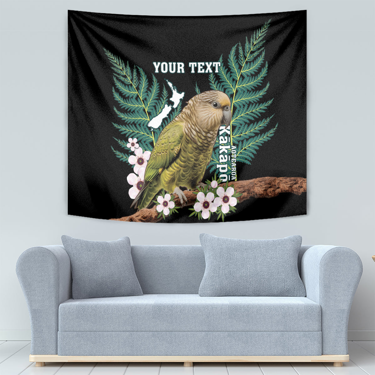Personalised New Zealand Kakapo Tapestry Aotearoa Fern With Manuka