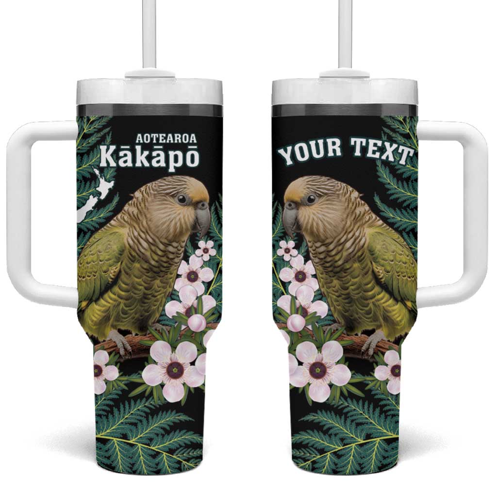Personalised New Zealand Kakapo Tumbler With Handle Aotearoa Fern With Manuka LT14 One Size: 40 oz Black - Polynesian Pride