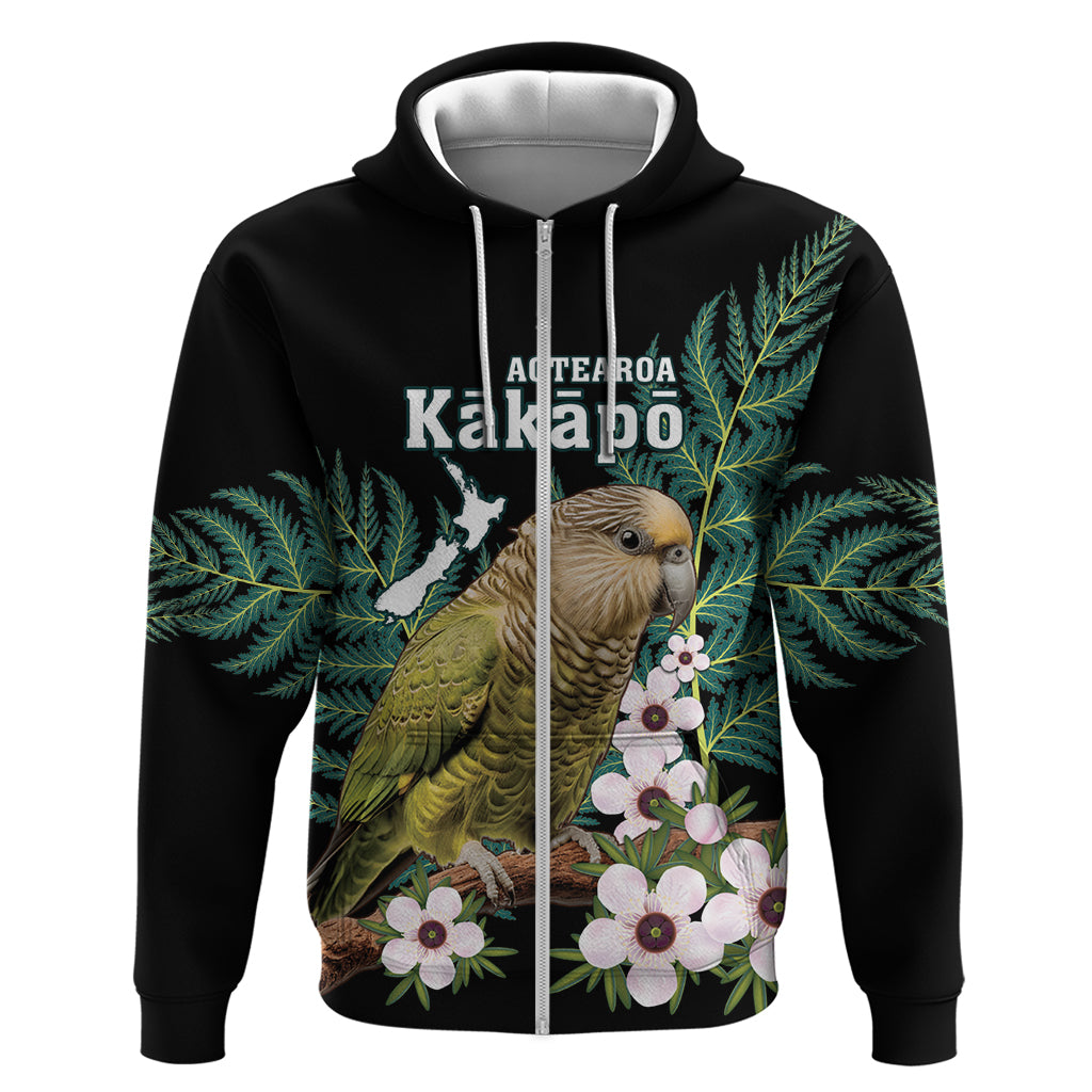 Personalised New Zealand Kakapo Zip Hoodie Aotearoa Fern With Manuka