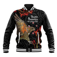 Personalised New Zealand Kea Baseball Jacket Nestor Notabilis With Harakeke Maori Pattern LT14 Unisex Black - Polynesian Pride