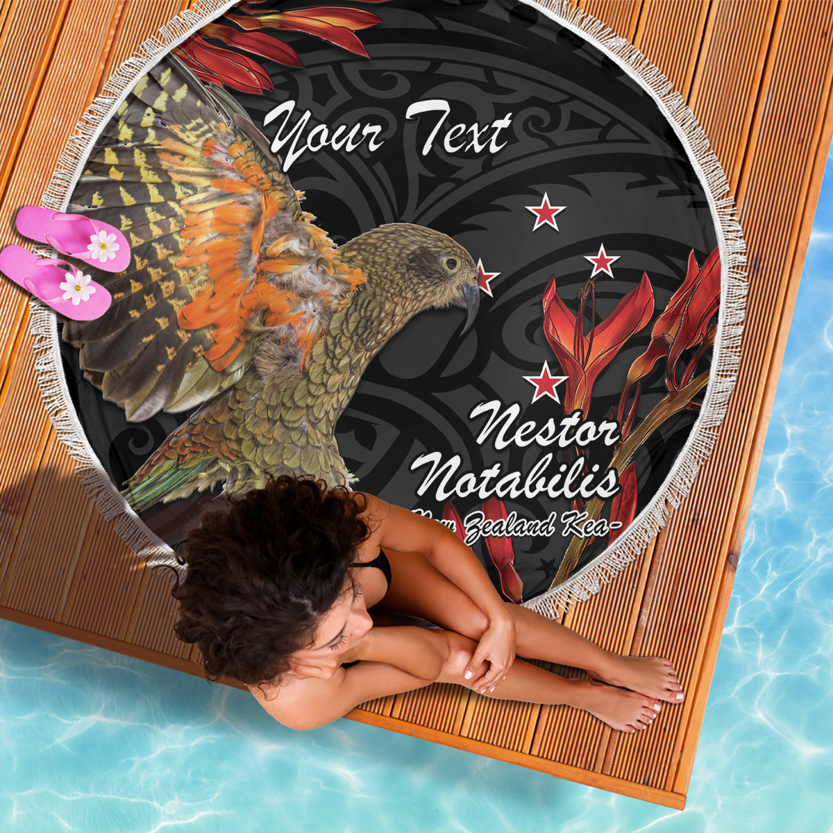 Personalised New Zealand Kea Beach Blanket Nestor Notabilis With Harakeke Maori Pattern LT14 - Polynesian Pride