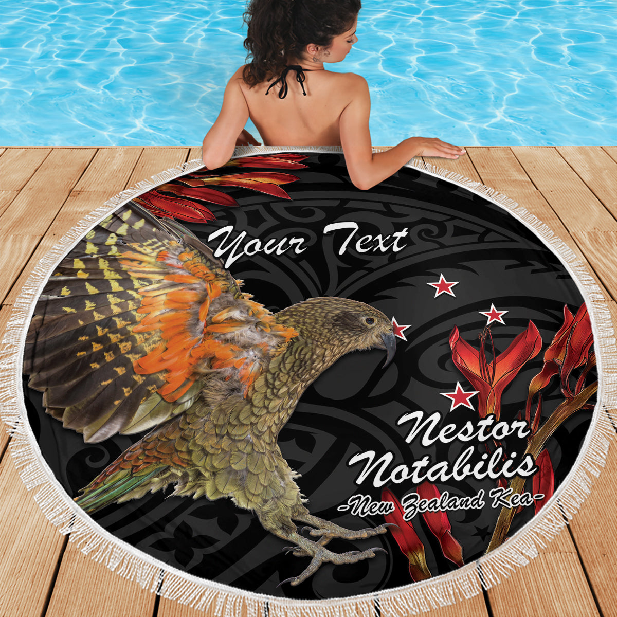 Personalised New Zealand Kea Beach Blanket Nestor Notabilis With Harakeke Maori Pattern LT14 - Polynesian Pride