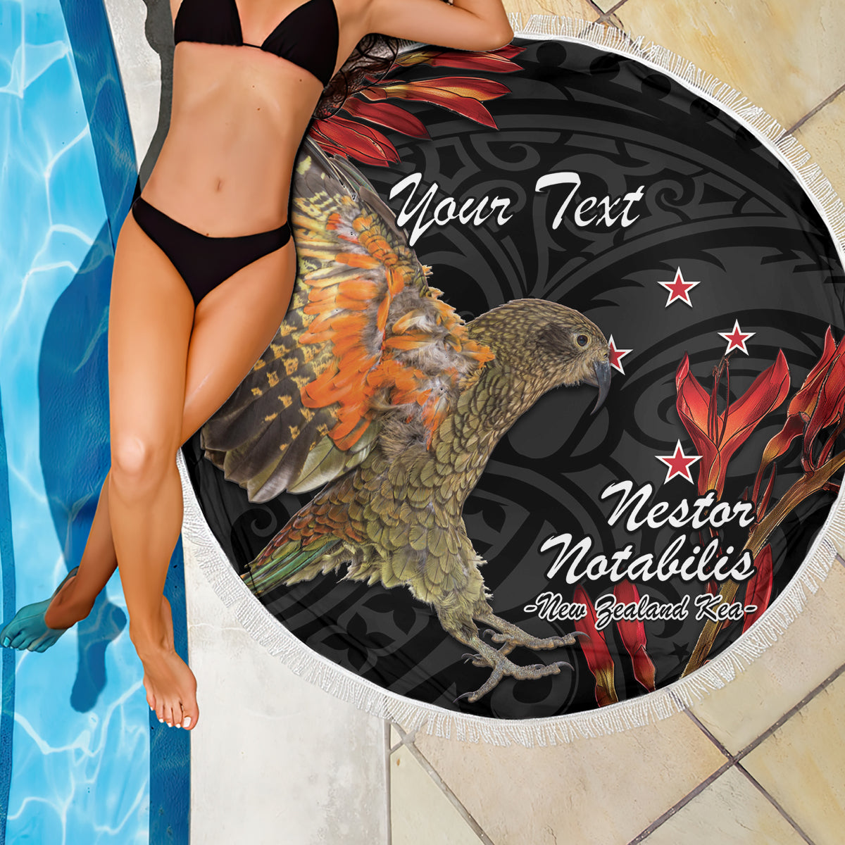 Personalised New Zealand Kea Beach Blanket Nestor Notabilis With Harakeke Maori Pattern LT14 - Polynesian Pride