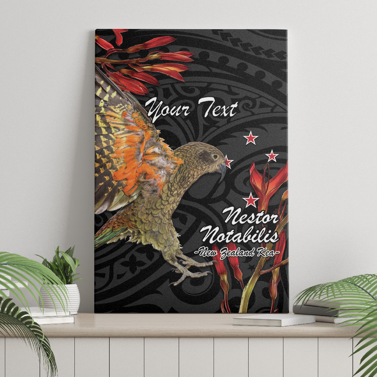 Personalised New Zealand Kea Canvas Wall Art Nestor Notabilis With Harakeke Maori Pattern LT14 - Polynesian Pride
