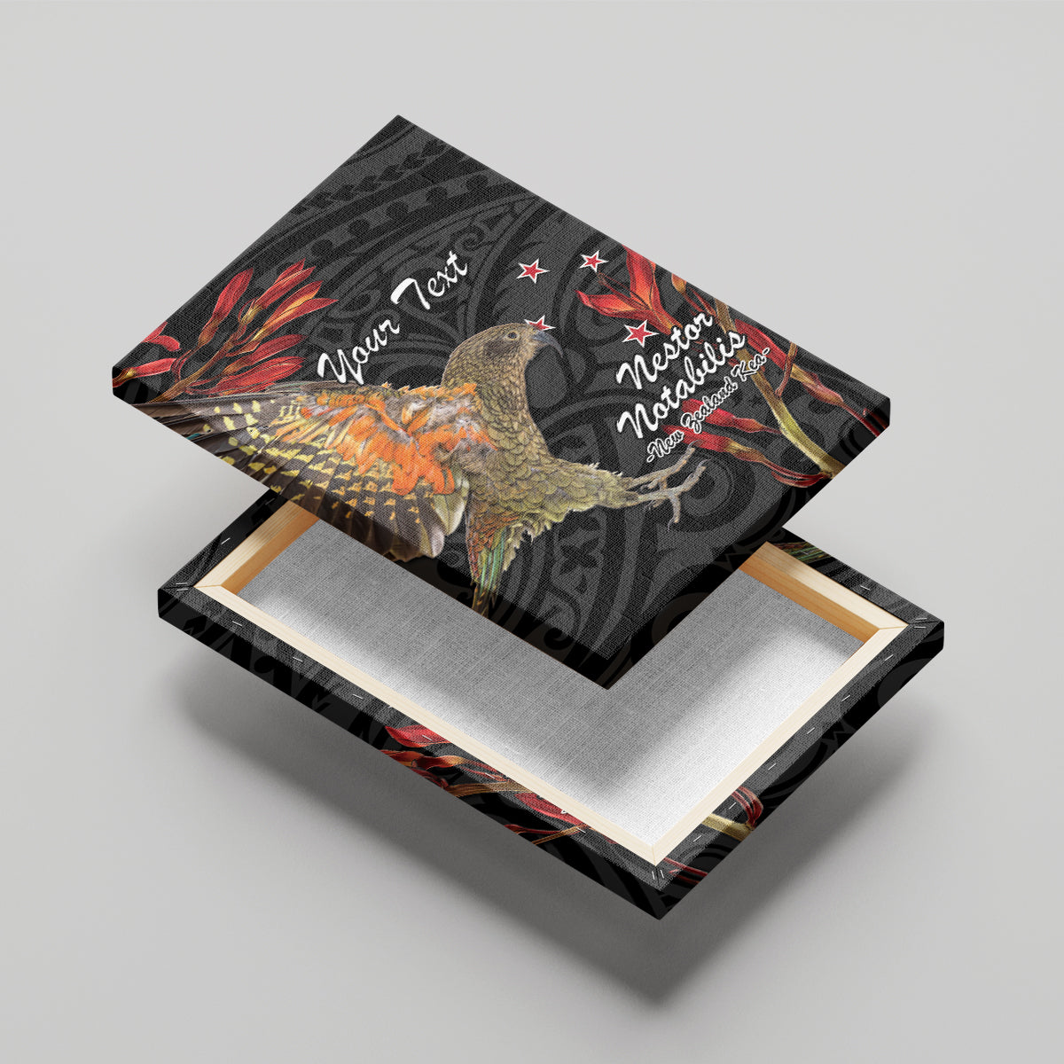 Personalised New Zealand Kea Canvas Wall Art Nestor Notabilis With Harakeke Maori Pattern LT14 - Polynesian Pride