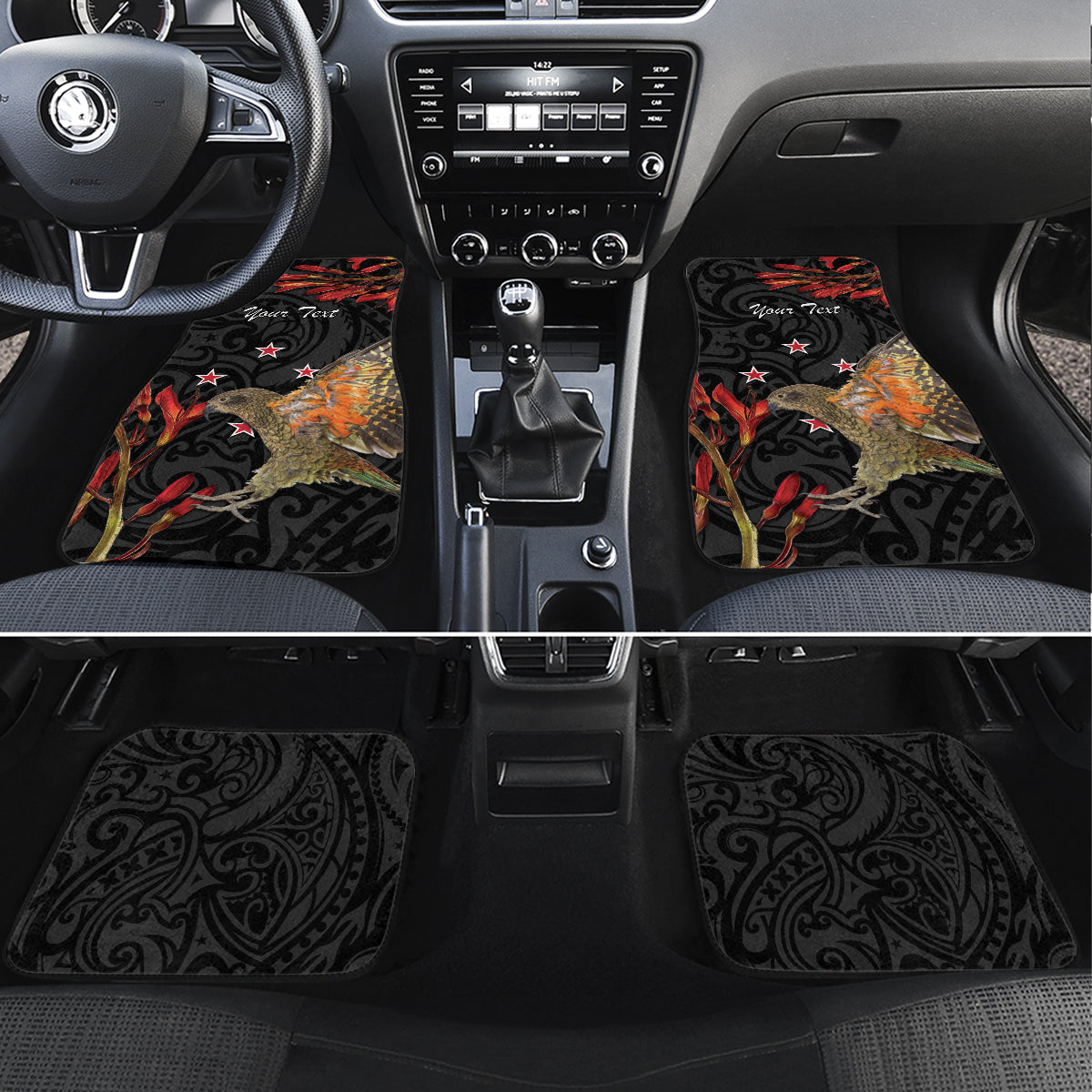 Personalised New Zealand Kea Car Mats Nestor Notabilis With Harakeke Maori Pattern LT14 Set 4pcs Black - Polynesian Pride