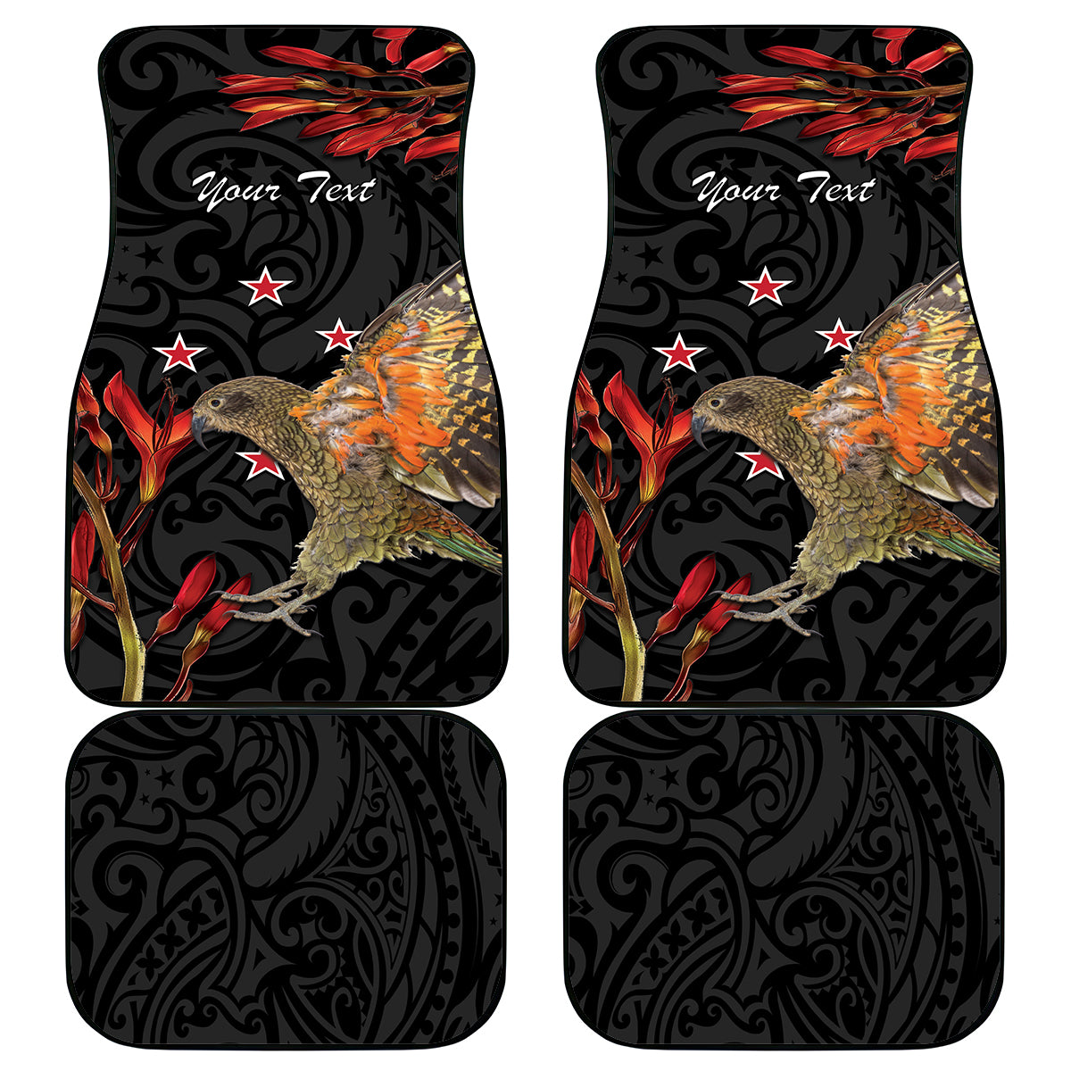 Personalised New Zealand Kea Car Mats Nestor Notabilis With Harakeke Maori Pattern LT14 - Polynesian Pride