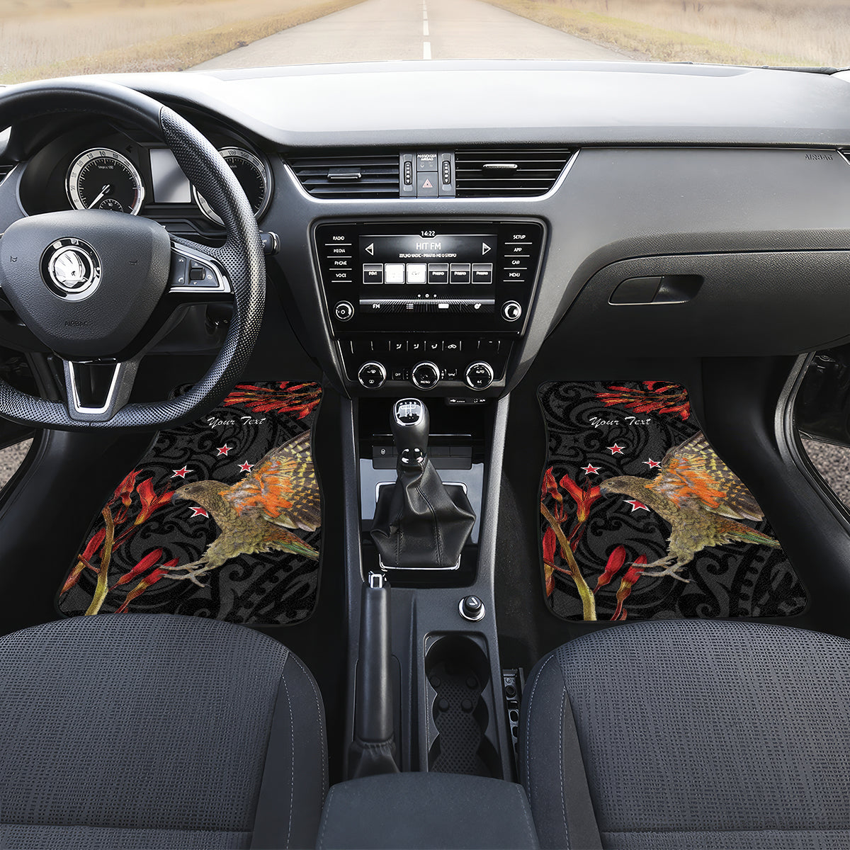 Personalised New Zealand Kea Car Mats Nestor Notabilis With Harakeke Maori Pattern LT14 Set 2pcs - Front Black - Polynesian Pride