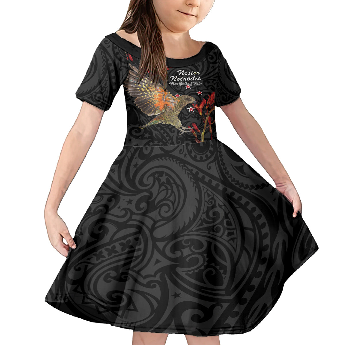 Personalised New Zealand Kea Family Matching Mermaid Dress and Hawaiian Shirt Nestor Notabilis With Harakeke Maori Pattern