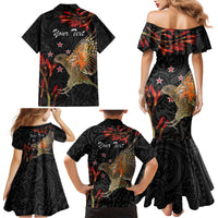 Personalised New Zealand Kea Family Matching Mermaid Dress and Hawaiian Shirt Nestor Notabilis With Harakeke Maori Pattern