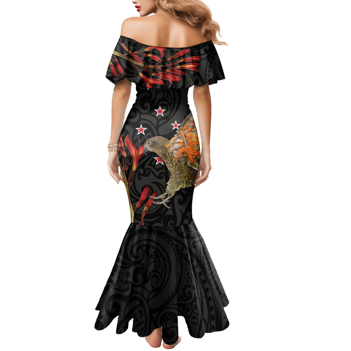 Personalised New Zealand Kea Family Matching Mermaid Dress and Hawaiian Shirt Nestor Notabilis With Harakeke Maori Pattern