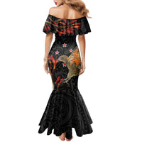 Personalised New Zealand Kea Family Matching Mermaid Dress and Hawaiian Shirt Nestor Notabilis With Harakeke Maori Pattern