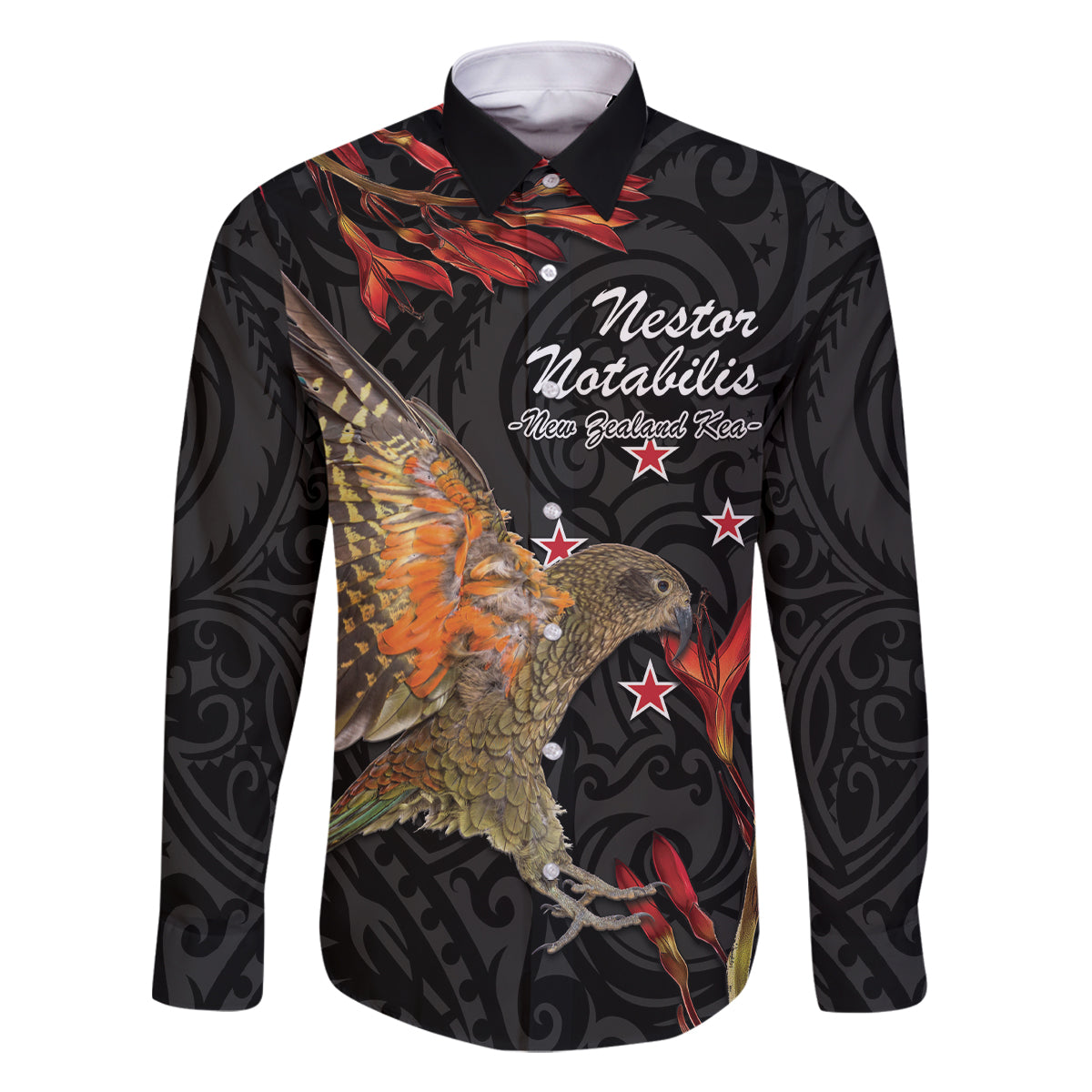 Personalised New Zealand Kea Family Matching Off The Shoulder Long Sleeve Dress and Hawaiian Shirt Nestor Notabilis With Harakeke Maori Pattern
