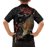 Personalised New Zealand Kea Family Matching Short Sleeve Bodycon Dress and Hawaiian Shirt Nestor Notabilis With Harakeke Maori Pattern