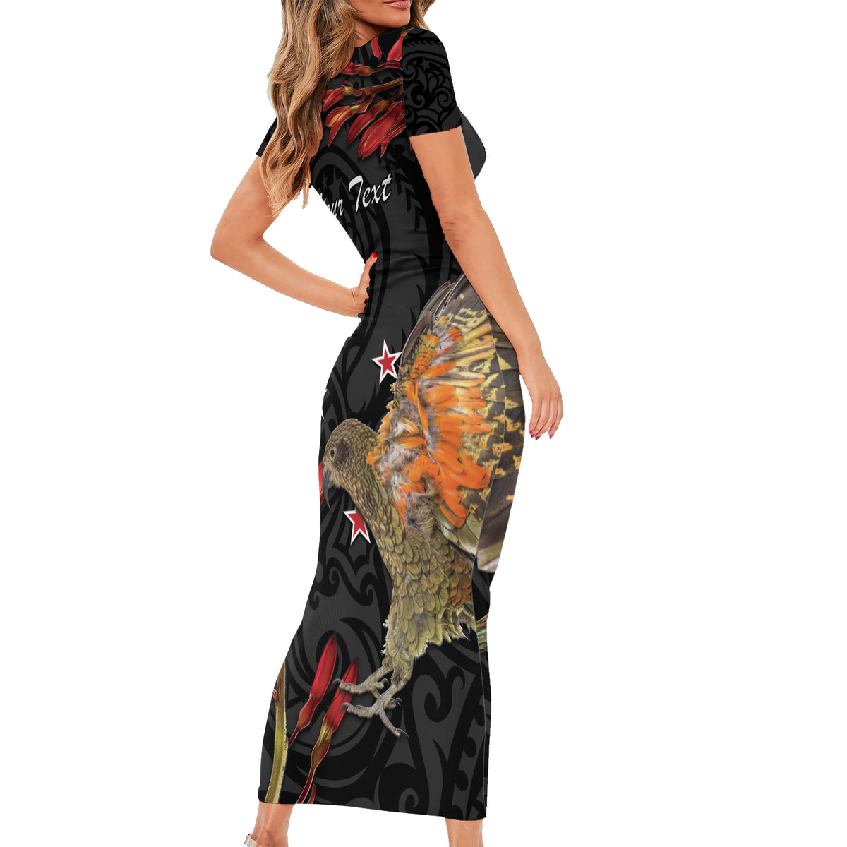 Personalised New Zealand Kea Family Matching Short Sleeve Bodycon Dress and Hawaiian Shirt Nestor Notabilis With Harakeke Maori Pattern