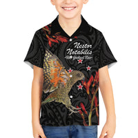 Personalised New Zealand Kea Family Matching Short Sleeve Bodycon Dress and Hawaiian Shirt Nestor Notabilis With Harakeke Maori Pattern