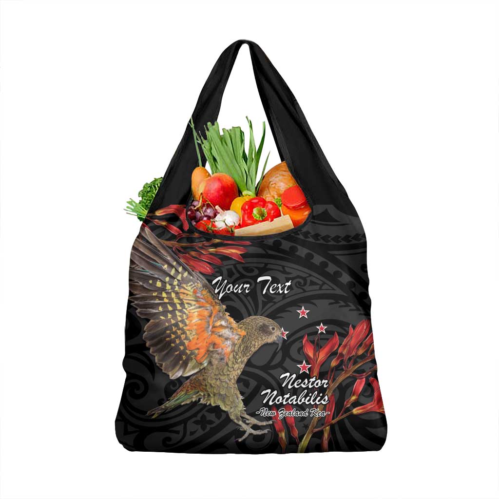 Personalised New Zealand Kea Grocery Bag Nestor Notabilis With Harakeke Maori Pattern LT14 1-pack One Size Black - Polynesian Pride