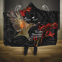 Personalised New Zealand Kea Hooded Blanket Nestor Notabilis With Harakeke Maori Pattern LT14 One Size Black - Polynesian Pride